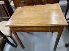 19th cent. Mahogany and satinwood side table with chamfered supports and single drawer. 29ins. x