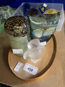 20th cent. Art Glass: Paperweights, owl, Wedgwood green overlay, opalescent Sevres, plus