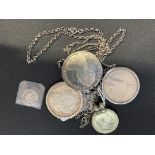 Silver Coins: Silver USA Dollars 1922, 1878, 780 Maria Tequila coin and chain, plus two other