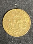 GB Gold Sovereign Victoria Young Head 1872, Die No. 59 Sydney Shield back. 7.9g.