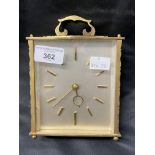 20th cent. Smiths square carriage clock, gilt body, Junghans quartz, mahogany.