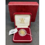 Numismatics: Gold coin Elizabeth II Proof Half Sovereign 2002 shield back. Boxed.