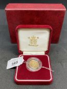 Numismatics: Gold coin Elizabeth II Proof Half Sovereign 2002 shield back. Boxed.