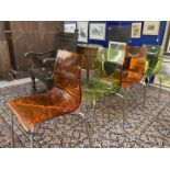 Contemporary Design: Set of four John Lewis polycarbonate and chrome dining chairs in orange and