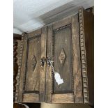 20th cent. Oak wall mounted cupboard, with applied beaded and diamond shaped mouldings. 20ins. x