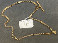 Victorian yellow metal fancy link watch Albert, length 19ins, width 4mm. Tests as 9ct gold. Weight