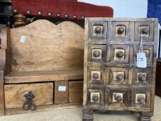 20th cent. Rustic pitch pine wall mounted cupboard with shelf and two drawers. 16ins. x 13½ins. x