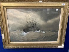 Albert Ernest Markes (1865-1901): Watercolour on paper, marine study of a ship in heavy seas, signed