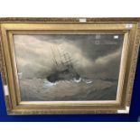 Albert Ernest Markes (1865-1901): Watercolour on paper, marine study of a ship in heavy seas, signed