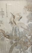 Ex-Dr. S. Lavington Hart Collection. Early 20th cent. Silk embroidered study of two cranes. Signed