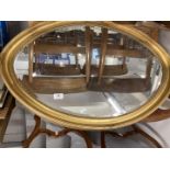 Mirrors: Early 20th cent. Elliptic mirror with bevelled edges, in gilt effect frame. 33ins. x
