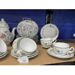 20th cent. Bavarian German Ceramics: Heinrich part floral tea set, cups x 8, saucers x 8, side