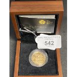 Numismatics: Gold coin Elizabeth II Proof Sovereign 2013. Boxed.