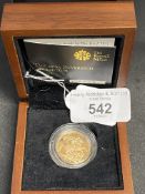 Numismatics: Gold coin Elizabeth II Proof Sovereign 2013. Boxed.