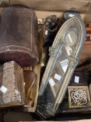 20th cent. Treen, metalware and glassware including boxes, inkwells, olive wood bookends, small wall