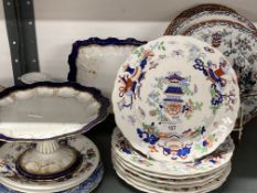 19th cent. Ceramics: Ashworths Chinese pattern plates 8ins. x 8, minor chip to one plate. Blue/white