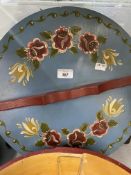 20th cent. Scandinavian painted marriage box, inscribed Shirley Akehurst 1990, two Tribal carved