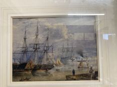 19th cent. English School: Watercolour Royal Naval Warships in Portsmouth Harbour. 9½ins. x 7½ins.