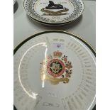 Militaria: Seven items of crested or presentation china to include a tercentenary plate of The Royal