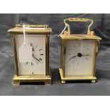 Clocks: Carriage, Duverdrey and Bloquel, France. Brass body 4¾ins. x 3ins. x 2½ins. Plus Quartz,