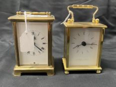 Clocks: Carriage, Duverdrey and Bloquel, France. Brass body 4¾ins. x 3ins. x 2½ins. Plus Quartz,