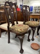 18th cent. Rosewood dining chairs, upholstered needlework seats, acanthus carved splat backs on ball