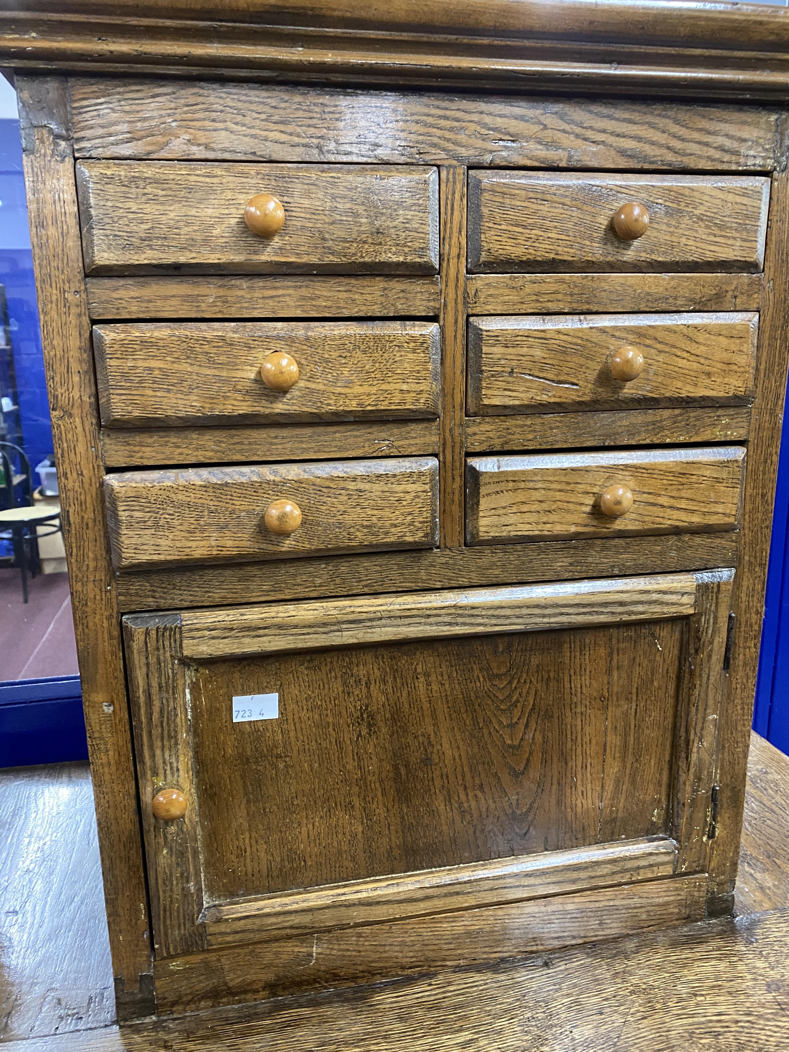 Rustic oak Ecuadorian oak two tier kitchen with spice drawers. 32ins. x 63ins. - Image 2 of 2