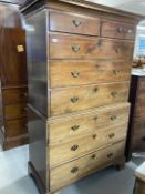 Early 19th cent. Mahogany chest on chest, top two over three, base three long, on bracket