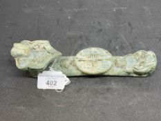 Oriental: 19th cent. Hard stone jadeite belt clip. 7½ins.