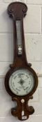 Early 20th cent. Mahogany banjo style barometer, white enamel dial with thermometer above. A.