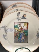 19th cent. Wedgwood: Aesthetic plates decorated with stylised scenes depicting Japanese life.