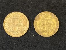 GB Gold half Sovereign Victoria Young Head 1873, Jubilee Head 1892. (2)