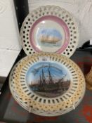 Nelson: 19th cent. German ribbon frames showing HMS Victory in Portsmouth. 8ins. (3)