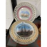 Nelson: 19th cent. German ribbon frames showing HMS Victory in Portsmouth. 8ins. (3)