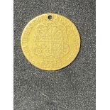 GB Gold Guinea George III 1759 pierced as touch piece. 8.2g.