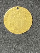 GB Gold Guinea George III 1759 pierced as touch piece. 8.2g.