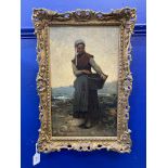 Francois Nicolas Augustin Feyen Perrin (1826-1888): Northern French fisher girl, oil on panel