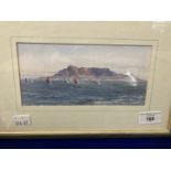 Valerie Petts watercolour of Table Mountain and Table Bay. 8ins. x 4ins.