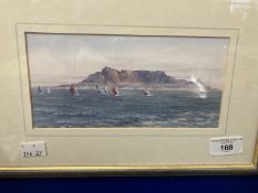 Valerie Petts watercolour of Table Mountain and Table Bay. 8ins. x 4ins.