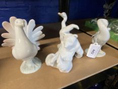 20th cent. Ceramics: Lladro goose x 2, Sitzendorf dove, and Berlin seated bear. (4)