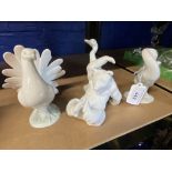 20th cent. Ceramics: Lladro goose x 2, Sitzendorf dove, and Berlin seated bear. (4)