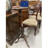 19th cent. Mahogany jardiniere stand on turned column on fine tripod, stamped C 9775 to base.