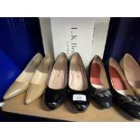 Fashion/Designer Shoes & Boots: L. K. Bennett beige patent court shoe, boxed, Stuart Weitzman dust