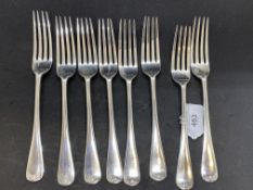 Hallmarked Silver: Ex-Dr. S. Lavington Hart Collection. Table fork (8), Josiah Williams & Co.
