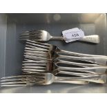 Hallmarked Silver: Ex-Dr. S. Lavington Hart Collection. Table forks (8), Josiah Williams & Co.