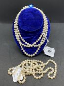 Jewellery: Opera length row of cultured pearls. One hundred and forty seven uniform cultured pearls.