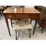 19th cent. Mahogany side table, plus a Regency style cross stretcher footstool. (2)