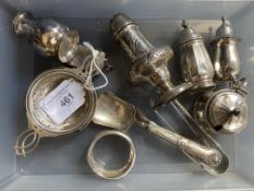 Hallmarked Silver: Ex-Dr. S. Lavington Hart Collection tea strainer and stand, vesta condiments