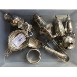 Hallmarked Silver: Ex-Dr. S. Lavington Hart Collection tea strainer and stand, vesta condiments