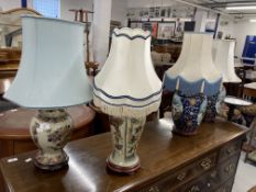 Oriental: Two modern Chinese blue ground lamps, a pair. 11ins. Plus two others.